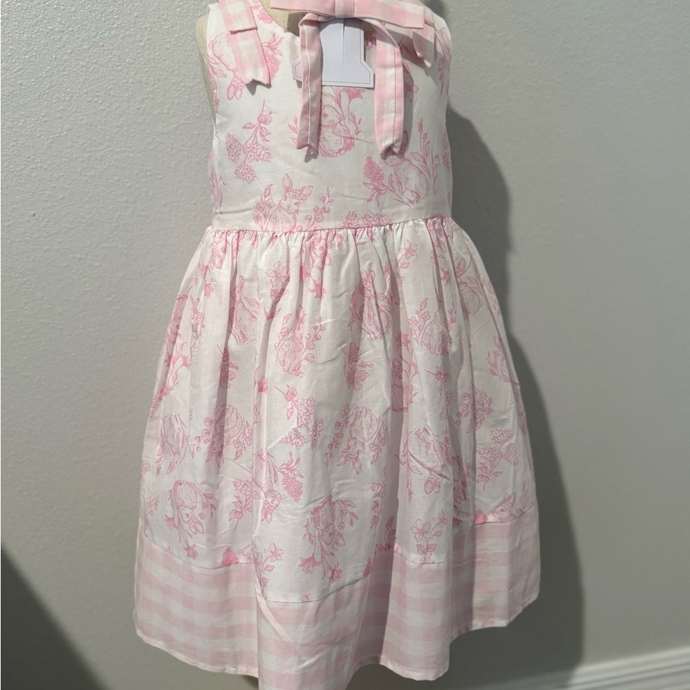 Shabby Chic Girls Bunny Easter Dress Pink Toile w/ Bow NWT - Picture 2 of 6